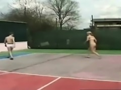 Blonde milf anal guy strap on doggy tennis court