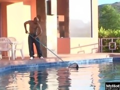 Nice ass dame in bikini stripping at the pool then ravished hardcore