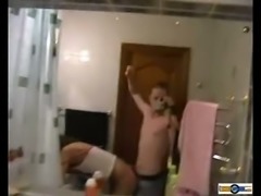 Kinky black haired GF and her freaky BF are gonna have nasty scene in bathroom