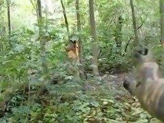 Hot girl dressed as an Indian sucks cock in the woods