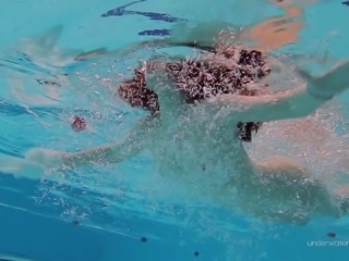 Sexy girl Katy Soroka swimming in the pool naked