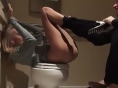 Crazy blonde chick with gorgeous body fucked in restroom