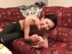 Pretty Asian girl finds herself home alone and reveals her superb body