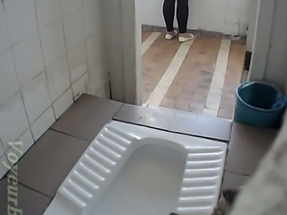 Brunette amateur chick filmed from behind in the toilet room