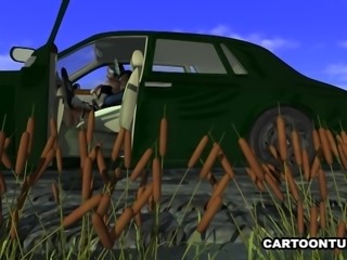 Busty 3D cartoon maid getting fingered and fucked