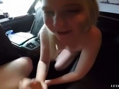 Spoiled blond haired GF Jerry had steamy sex with her BF on the back seat of...