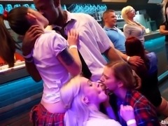 Whores love pleasing cocks in a night club by sucking and fucking them