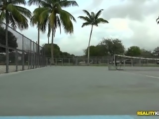 Fine and horny blonde milf on the tennis court picked up for crazy fuck