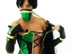 Brownie cosplaying in Mortal Kombat Jade