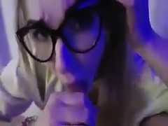Teen With Eyeglasses Eats Spunk and Pigtails