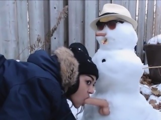 Teen Places Trips it and a Dildo on the Snowman