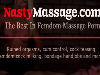 Dominant masseuse Amber strokes a cock