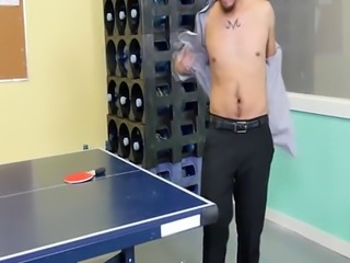Studs in suits buttfucking on a tennis table