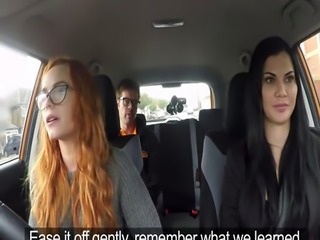 Threesome fuck after fake driving test