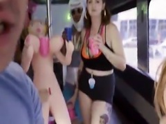 Bikini blonde fucks on party bus
