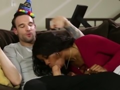 Hot black chick Mya Maze gives her boyfriend a blowjob for his birthday