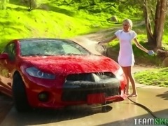 This teen knows how to make car wash look hot and she loves sexy MILFs