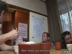 Insatiable Japanese wife masturbates while several voyeurs watch and stroke