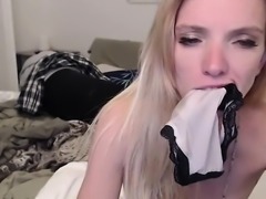 Blonde spanking herself on webcam