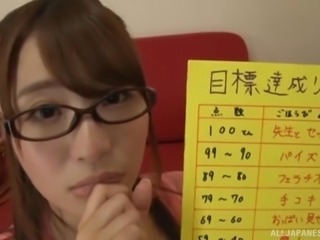 Hatsumi Saki doesn't need glasses to see the big cock in front of her