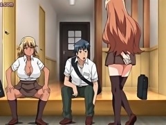 Big meloned anime babe licking fat cock and riding