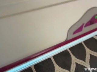 Lustful and pretty Becky Sins gives a good blowjob in the solarium