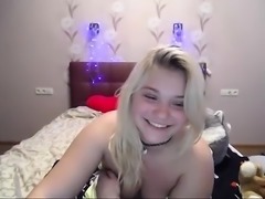 Short haired blonde babe with big boobs sucks big dick