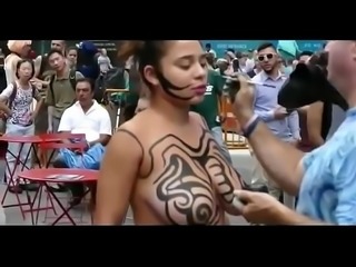 Girl Show Her Big Boobs &amp_ Nude Body Painting