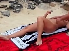 Wife masturbates on beach, then gets fucked