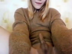 Delightful webcam tranny spreads her legs and masturbates