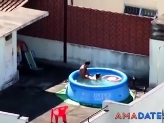 Girls watching couple fuck at pool CFNM