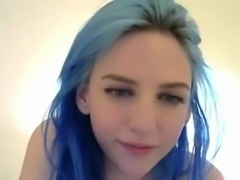 Blue haired teen with big tits