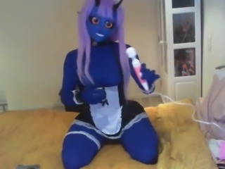 blue kigurumi devil vibrating