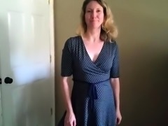 Sexy mature wife gets naked, blows a cock and rubs her pussy