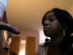 Beautiful ebony teen puts her mouth to work on a black dick