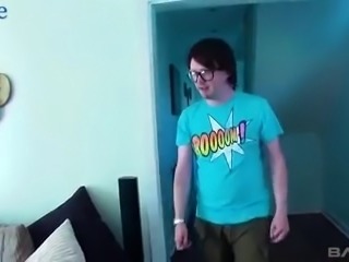 Lewd chubby blonde housewife rides strong cock of nerdy gamer