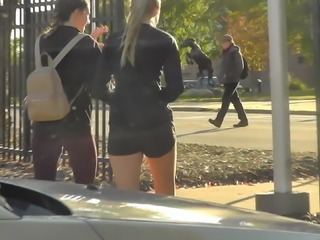 Public ejaculation watching spandex college ass