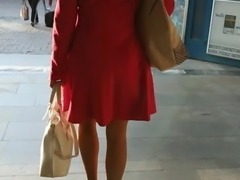 Pantyhose and heels on the escalator