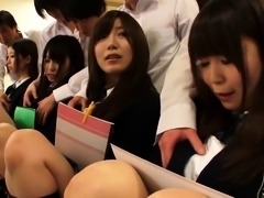 Horny Asian schoolgirls enjoy hardcore sex in the classroom