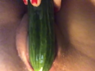 Cucumber sliding between my puffy wet pussylips