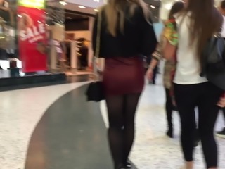 Sexy Candid Teen in leather miniskirt microskirt