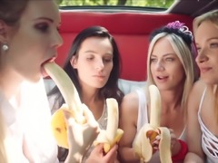 Wild lesbian bachelorette in a limo