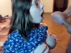 Huge boobs teen gets huge facial