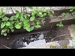 Asians piss puddles outdoors