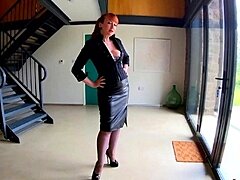 UK milf Red XXX masturbating with a toy at the office