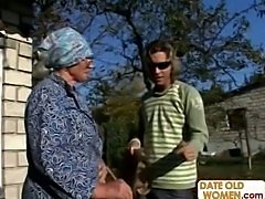 Granny Gets Reamed By Young Stud Outdoors