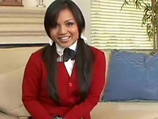 Amazing Asian schoolgirl in cardigan fucked hard