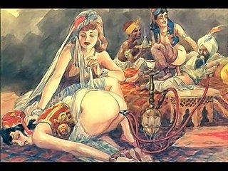 Erotic huge breast big ass vintage and classic drawing of the female adult...