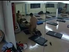 Brunette doggy fucked in gym