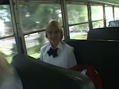 Blonde School Girl and Asian Guy in The Bus